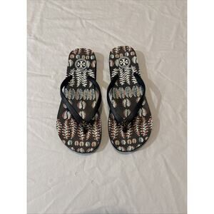 Tory Burch Thin Flip Flop Thong Women’s Size 6 Sandal Navy Blue Fern Print